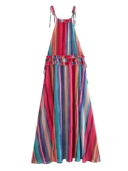ТРАФИКА на 2023 Лятото Ново Бельо Макси рокля с шарени вратовръзка Свободно Макси Рокля За парти Елегантна Рокля в бохемски стил