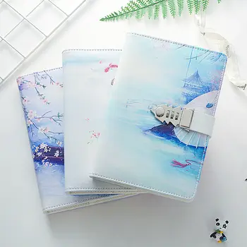 Дневник-тетрадка от изкуствена кожа формат А5 с ключалка с парола, плановик в ретро стил и дневници, бележка книги с парола за училище, чанти подарък