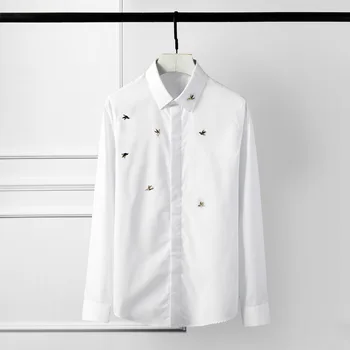 Висококачествена и луксозна мъжка риза с дълги ръкави, есенно-зимна мъжка риза с бродерия във формата на цвете лилия