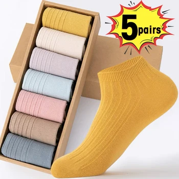5 двойки женски невидими чорапи-лодочек, Летни силиконови нескользящие чорапи-чехли, дишащи меш памучни чорапи с ниска засаждане на щиколотке, Дамски чорапи без показване