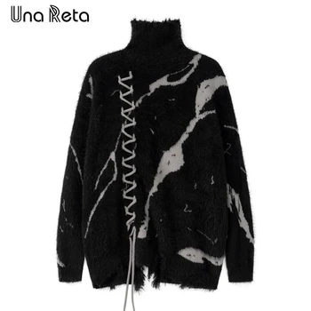 Градинска облекло Una Reta, Вязаный пуловер в стил хип-хоп, Тъмен Пуловер с отрязани Върхове, Есенно-зимни ежедневни блузи Y2K Оверсайз