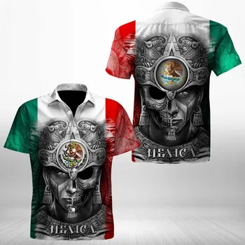 Летни Ризи с къс ръкав, Мексико, Ацтеките и Герб с 3D Принтом, Мъжки Хавайска риза Унисекс, Ежедневни Плажна Риза CSH13