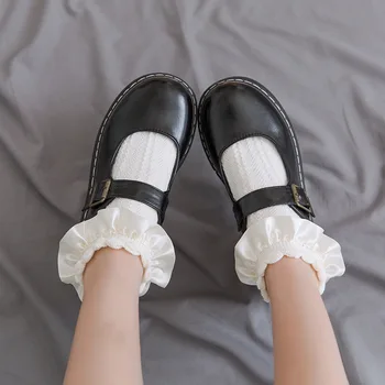 Дамски чорапи в японски Кавайном стил в стил Лолита, Сладки чорапи с волани, Обикновена бели, черни Мрежести Дантелени Къси чорапи в стил Харадзюку за момичета