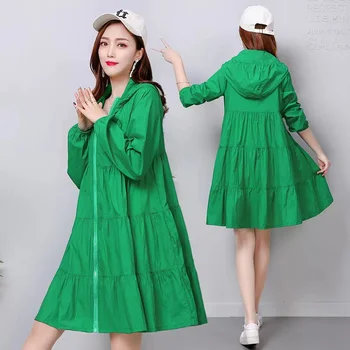 2023 Нова дамска лятна солнцезащитная дрехи, Ежедневни тънка солнцезащитная дрехи, Корейското свободно Палто със средна дължина, Женски windbreakers