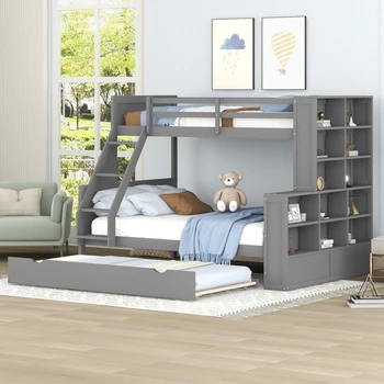 Двуетажно легло Twin over Full, Двуетажно легло с чекмедже и рафтове, голямо пространство за съхранение, може да бъде разделена на 3 отделни легла-платформа