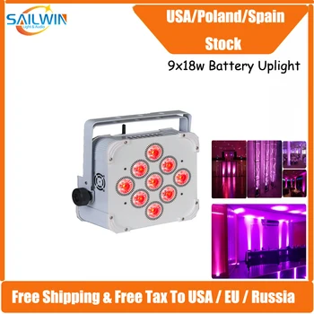 Безплатно Данък Испания Стоковая Батерия 9x18 W 6в1 RGBAW UV Wifi Безжична Плосък Пране Uplight LED Par Light Проектор За Коледна Дискотека с Dj