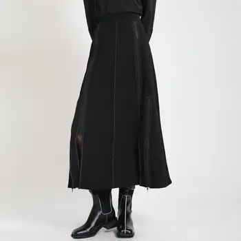 Пола с А-образна форма С висока талия, облегающая бедрата, Темперамент, средна дължина, черна дизайнерска пола с цип, дамски