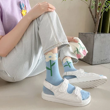 1 чифт женски чорапи в ярки цветове, с анимационни герои, Harajuku, дишаща дизайн, корейски стил, японски удобни чорапи, Новост