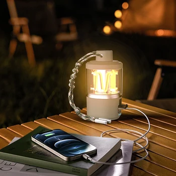 Led улично лагерные светлини Батерия 1800 ма Ретро фенер 4 режима на осветление с регулируема яркост Type C USB Зареждане за спешна риболов на открито