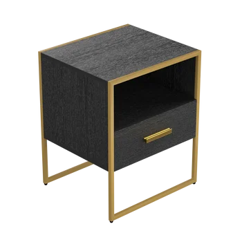 Модерно нощно шкафче с 1 модел, подходящ за спални/дневна/приставного маса Актуализация (златно и черно)