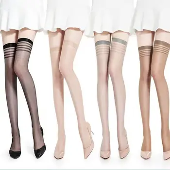 3 двойки ултра-тънки от женските чорапи до бедрото, Сексуална дишащи шарени чорапи над коляното, с високо качество дамски чорапи и трикотаж-носочные на продукта