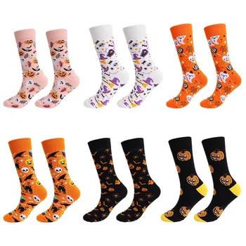 Памучни чорапи за мъжете и жените, Хелоуин, Тиква, скелет, Мультяшные чорапи-тръби, Модни Дълги чорапи, спортни чорапи