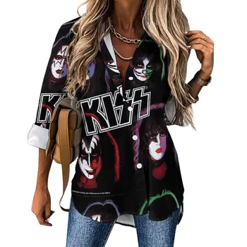 Ежедневна блуза група Kiss Band с дълъг ръкав, блузи рок-група Kawaii, Дамски Градинска мода, Риза Оверсайз, Върховете на поръчка, подарък