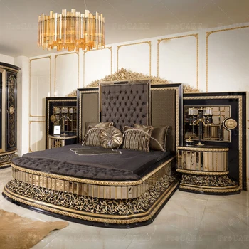 мебели за дома и хубаво обзавеждане за спални, пълен комплект за кралската италианска мебел за спални, луксозно юрган, легло King size classic