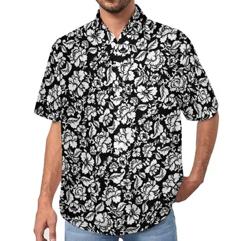 Бели Ежедневни Ризи с Растително Принтом, Плажна Риза с Принтом Листа, Хавайски Модни Блузи С Мъжки Принтом Голям Размер