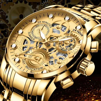 Sdotter Cool Hollow Мъжки Кварцов часовник Златни Луксозни Водоустойчив спортен часовник Мъжки Бизнес Календар От неръждаема стомана Man Wat