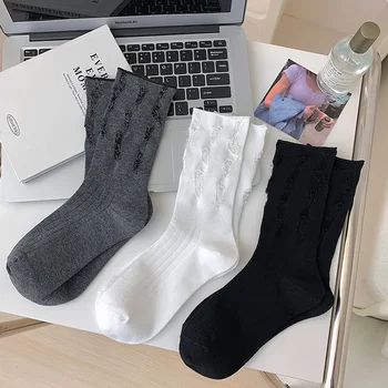 CHAOZHU, 1 Чифт Дамски Модни стръмни чорапи с дупки, Прости Ежедневни чорапи за екипажа, Ins, Уеб известни личности, Модни Чорапи за бедните, Уникален дизайн