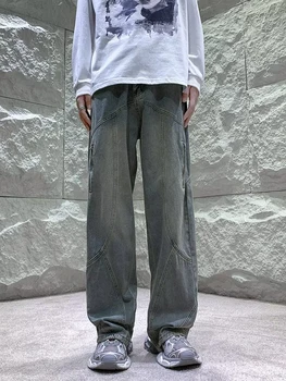 Мъжки Дънки-карго YIHANKE Y2k, провиснал улични панталони, Улични ежедневни модни реколта дънкови панталони с прав джобове