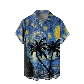 В курортните Ежедневни Ризи в Тропически стил за Мъже, Дрехи с 3D Принтом, Хавайски Плажна Риза с къс ръкав y2k, Блузи, Реколта Дрехи, Блуза, с Ревери