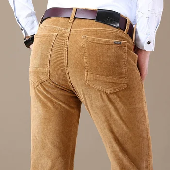 ICPANS Мъжки класически панталони, намаляване с плоска предна част, Дневни вельветовые панталони средна засаждане, мъжки, Черно, Каки, кафяво, Лято 2024