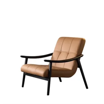 Скандинавски писмен стол лека луксозен минималистичен модел на единична диван-стол дизайнерски италиански стол за хранене от масивна дървесина и кожа