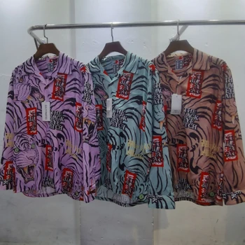 Реални снимки Ризи WACKO MARIA С ограничен тираж, с принтом Тигър, с дълги ръкави, Висококачествени Хавайски ризи с кубински яка За Мъже И Жени