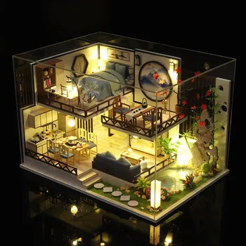 Нова двуетажна двустепенна таванско помещение Casa китайски стил, куклена къща ръчно изработени, дървени миниатюрен куклена къща с мебели и играчки