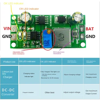 Контролер за зареждане на слънчеви панели dc 3,7-18,5 В, многофункционален модул зарядно устройство за литиево-йонна батерия 18650
