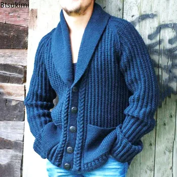 2023 Мъжката Есенно-зимна жилетка, Пуловер, Тънка Горна дреха с яка-шал, Пуловер, Палто за мъже, Вълнена жилетка копчета с джобове