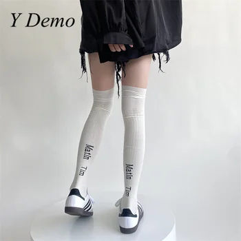 Градинска облекло Y Demo, фини мрежести дамски чорапи над коляното с еластични букви