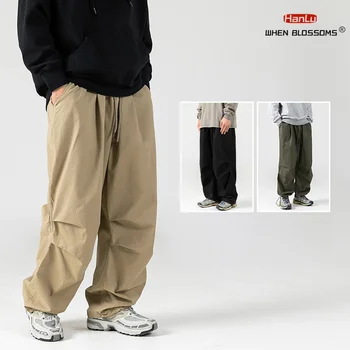 Модни градинска дрехи, Нови ежедневни памучни панталони-карго, мъжки улични панталони с двойна складкой, Японски преки Свободни панталони