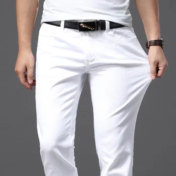 Бели Мъжки Дънки Модерни Ежедневни Класически Преки Под Формата На Меки Панталони За Мъжете Марка Advanced Stretch Pants Мъжки Дрехи Корея
