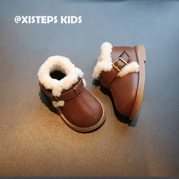 От 1 до 3 години, Зимни изолирана плюшени топли обувки за малки момичета и Момчета, кука и контур, Първите Проходилка за деца, Нескользящие Infantil Botas, Обувки за деца