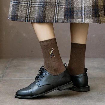 2 чифта Пролетно-летни и есенни женски студентски чорапи, обикновен памук дневни дамски чорапи със средна дължина за момичета