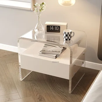 Креативен акрилни малка странична масичка за мебели, спални, модерни минималистични шкаф за съхранение, домакински умна нощно шкафче с чекмедже
