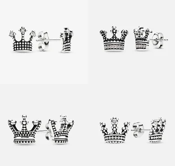 Луксозни обеци-crown Pandora от Сребро 925 проба, обеци в стил пуантилистских произведения на изкуството от сребро