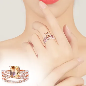 Реколта пръстени с кубическим цирконием За жени, Розово злато, с пълнеж кристали, Луксозно Отворен пръстен, Бижута, Юбилейна пръстен