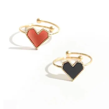 Реколта пръстени от неръждаема стомана с червен и черен емайл във формата на сърце за жени, Регулируеми Метални халки, златен цвят, подарък за парти, бижута
