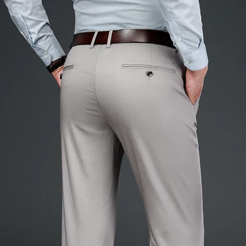 Есенни Класически мъжки бизнес Директни ежедневни панталони от плат Lyocell, Свободни стрейчевые панталони, мъжка марка Каки, светло сиво