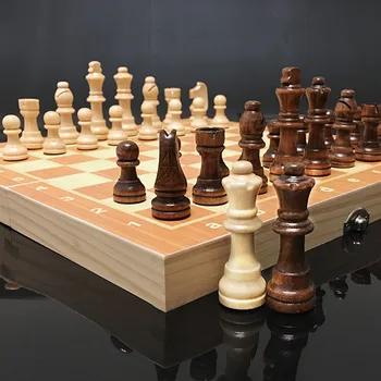 Дървена Игра на Шах Табла, Шашки Шах 3 в 1 Комплект Шах Семейни Игри на Маса Сгъваема Шахматната Дъска, Детски модул за Обучение Подарък Играчка