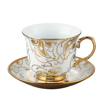 Европейската чашата за кафе с цветна златен ръб, Чаена чаша, Луксозна порцеланова чаша и чинийка, чаша за еспресо, домашна сватбен подарък