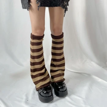 Дамски Плетени гети с шарките на райета, Еластичен калъф за краката си свободно, намаляване, Всекидневни протектор в изчистен стил, Зимни чорапи носочные на продукта