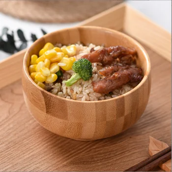 Уникална бамбук купа ръчно изработени, кръгла купа за ръчна работа, безопасни нетоксичная ориз, купа за хранене на деца, посуда и интериор в японски стил, не съдържа бисфенол А