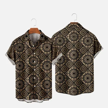 Мъжки хавайски ризи Hombre, модерен риза в индийски стил, Уютна Ежедневни Плажни дрехи големи размери с къс ръкав