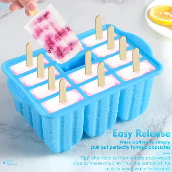 Форма за popsicle, 12 бр. Силиконови Форми за приготвяне на Сладолед с лед, Набор от форми за приготвяне на Сладолед 