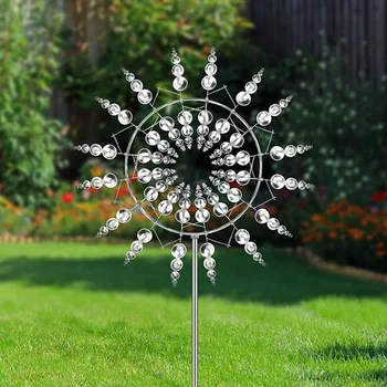 Уникална и магическа метална вятърна мелница, 3D Вятърна кинетична скулптура, Метални вятърни прядильни за тревата, декорация на двора и градината