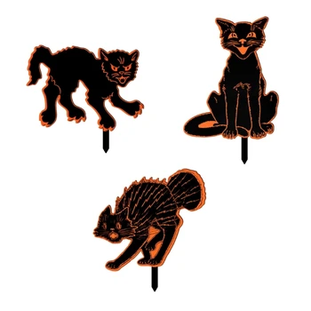 Признаци за двора на Хелоуин, Градински забожда с котки, Външно украса за косене на трева, градина, двор, совалка