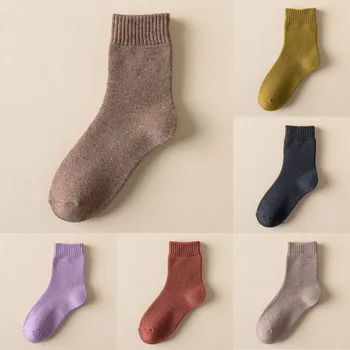 Зимни Топли Дамски, Мъжки Чорапи, по-дебели Памучни Вълнени чорапи, Обикновена, Дебели, в Ретро стил Harajuku, Заснежени меки къси чорапи, Универсални