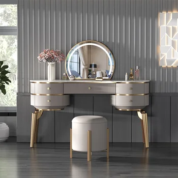 Тоалетка от италианска каменна плоча, светъл луксозен масичка за грим в спалнята, модерен минималистичен тоалетка в основната спалня