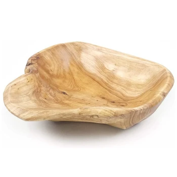 2X Дървена Купа за сервиране плодова салата, нарязани ръчно корен на чашата, Креативна хол, Конфетница от естествено дърво 20-24 см